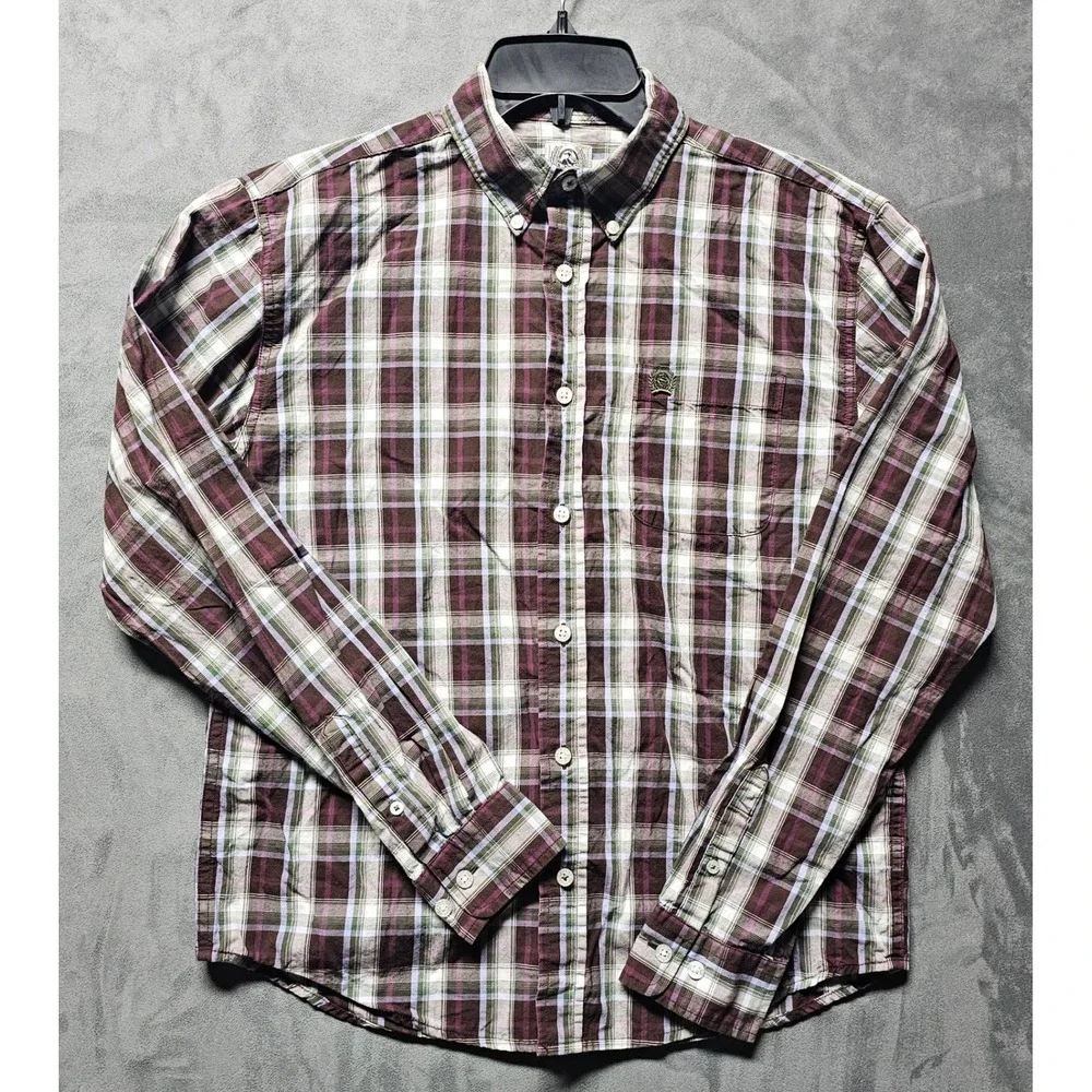 Cinch Boys XL 14 Long Sleeve Plaid Button Down Western Shirt Brown Purple Green